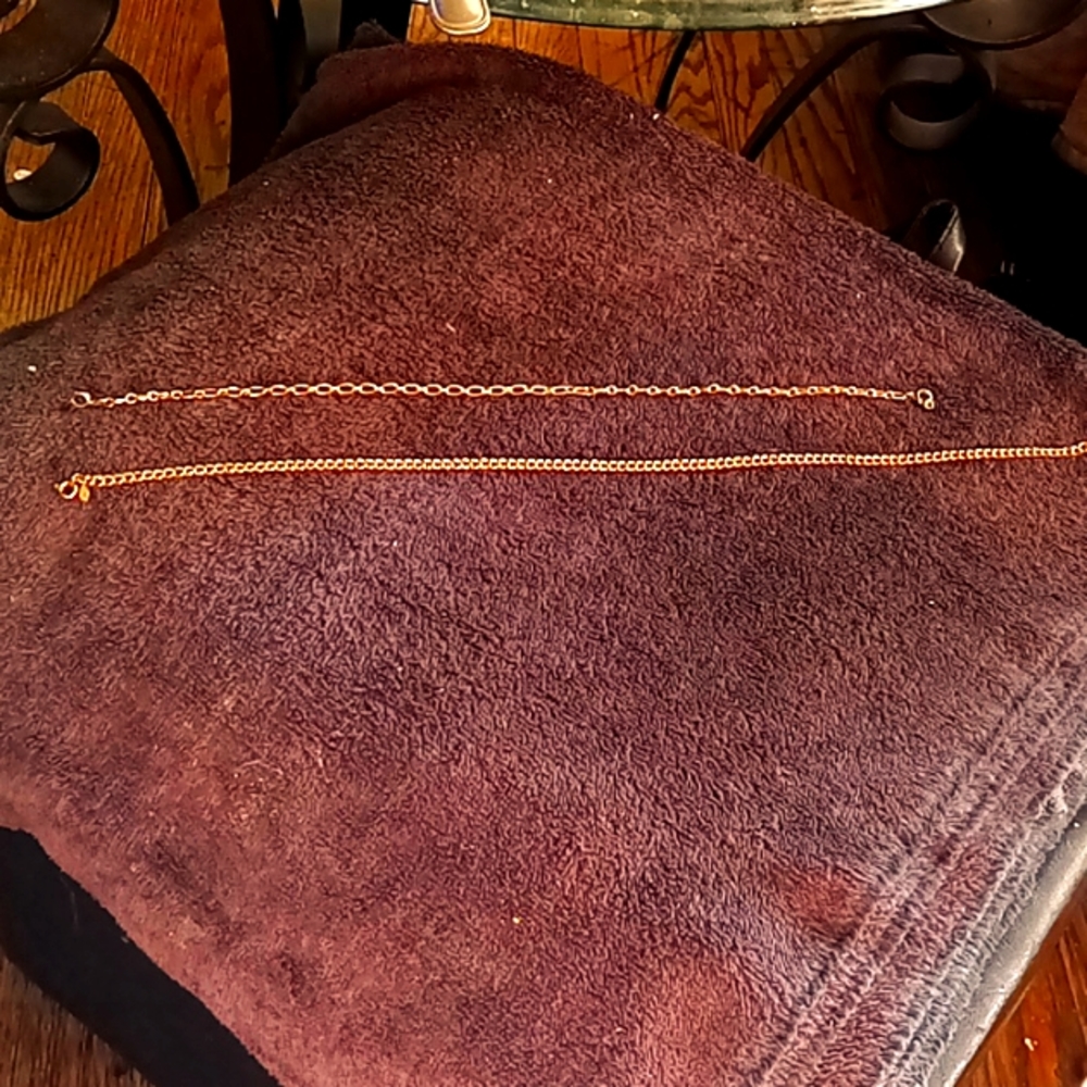 2 fake gold chains. One is 12" long, other is 15.5" long